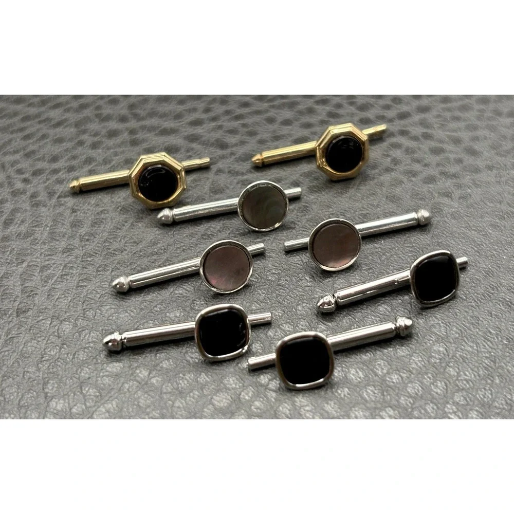 Vintage Cuff Buttons or Cufflinks Set Black MOP Silver Tone Gold Tone Some Swank
